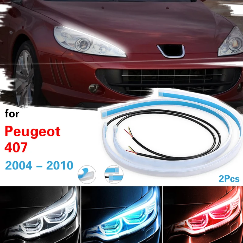 2x sekwencyjny pasek LED żarówka do kierunkowskazów DRL dla Peugeot 407 2004-2010 światła dzienne wodoodporny elastyczny 12V