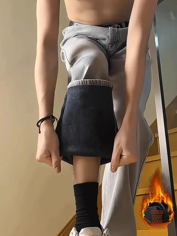 

Fce Lined Denim Jeans Men's Autumn Winter Straight Leg Slimming High Street Vibe Jeans Warm Cotton Polyester Blend