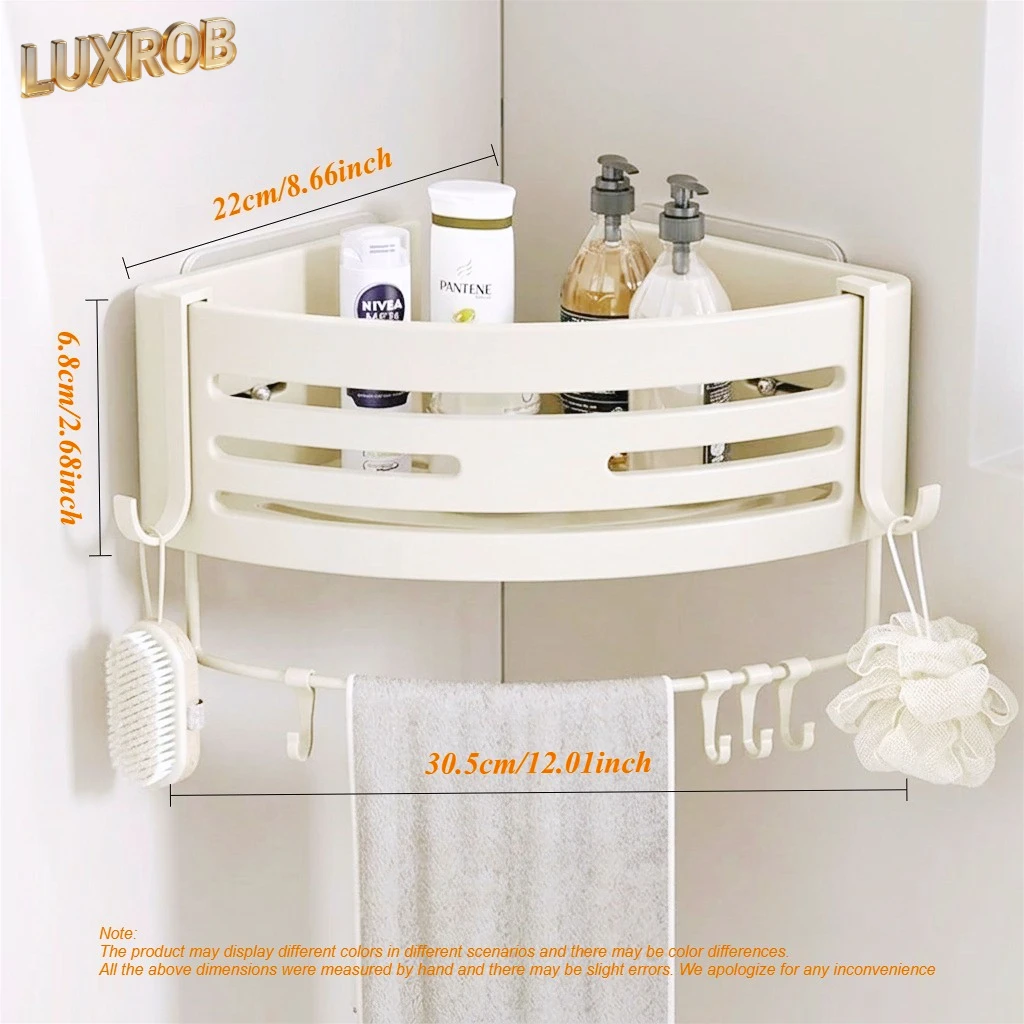 White Bathroom Storage Shelf Wall Mount Self Adhesive No Drilling Shower Bath Room Cosmetics Shampoo Caddy Corner Kitchen Rack - view 6