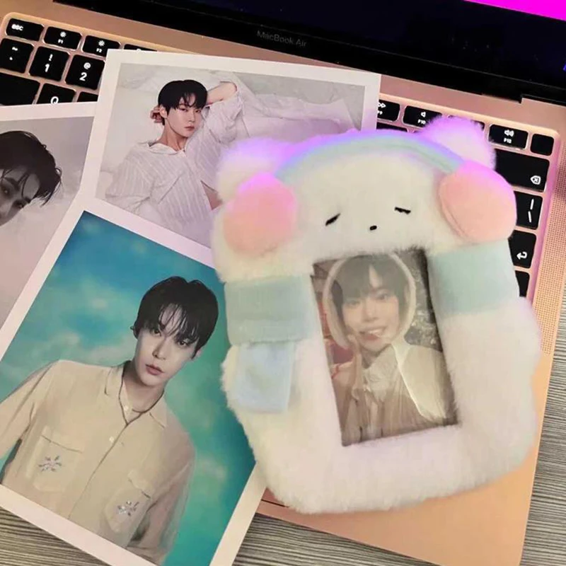 

Cute Earphone Cat Plush Photo Display Cards Holder Kpop Idol Cards Photo Album Protector Sweet Cards Cover Bag Keychain Pendants