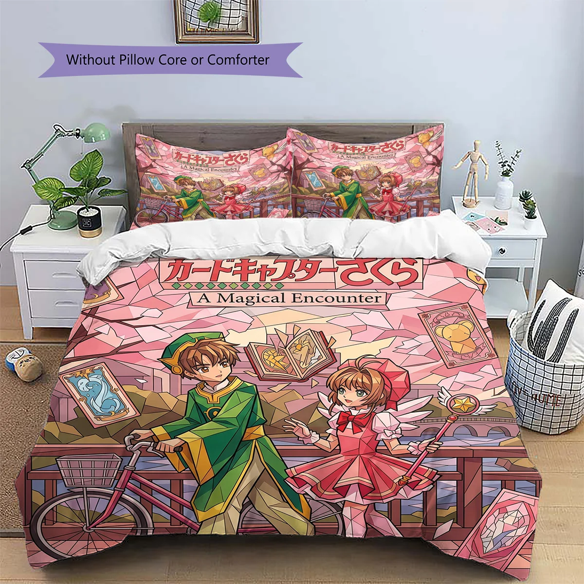 Cardcaptor Sakura Patterned Pillowcase & Duvet Cover Set 3-Piece Anime Bedding Decor Great Gift for Fans YUN6516