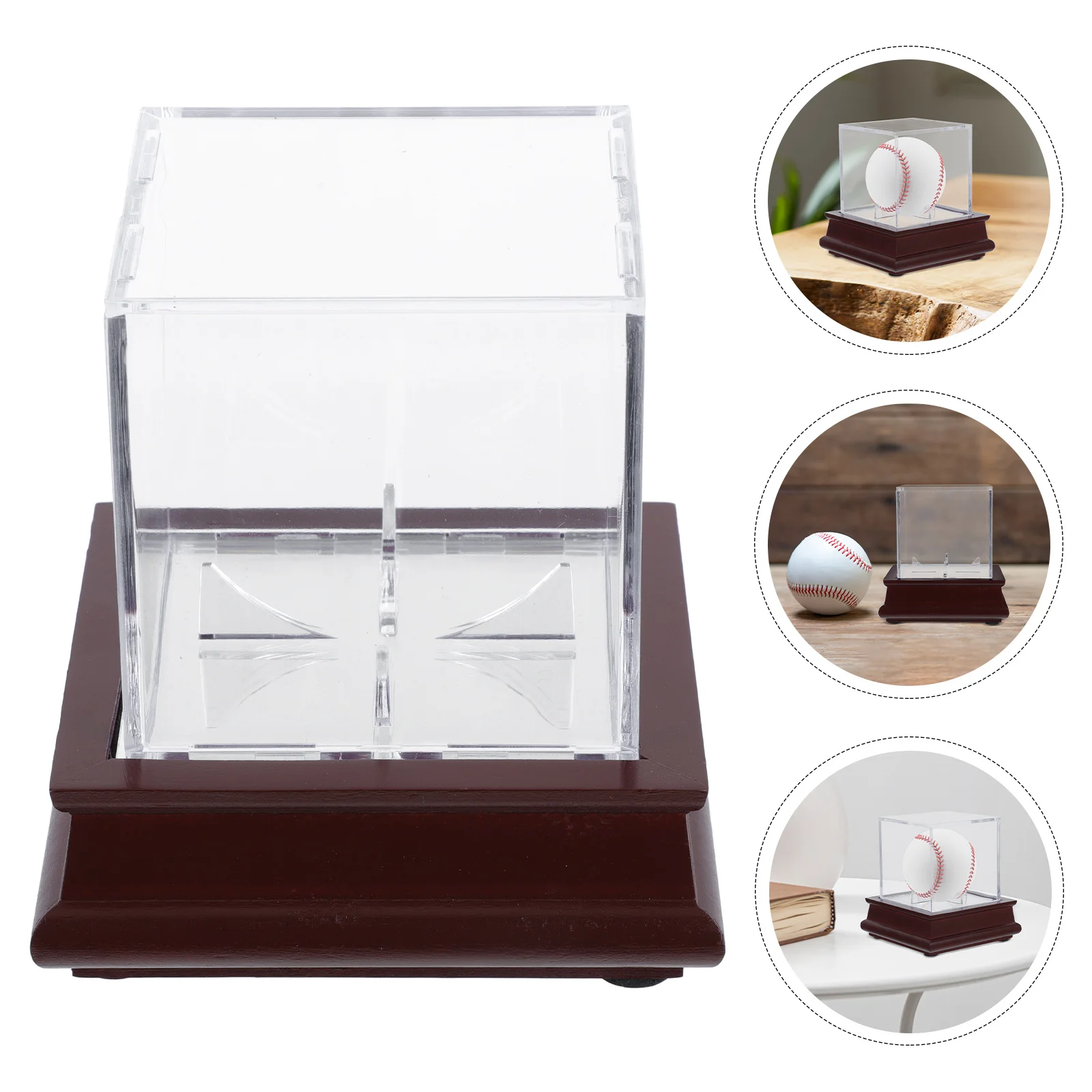 

1pc Acrylic Ball Display Case Transparent Square With Wood Base For Baseball Tennis Softball Golf Collectibles Clear Cube