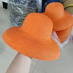 Orange Hat 2023 New Women's Sun Hat Folding Beach Hat Big brim Travel Sunscreen Hepburn Sun Hat шляпа женская летняя