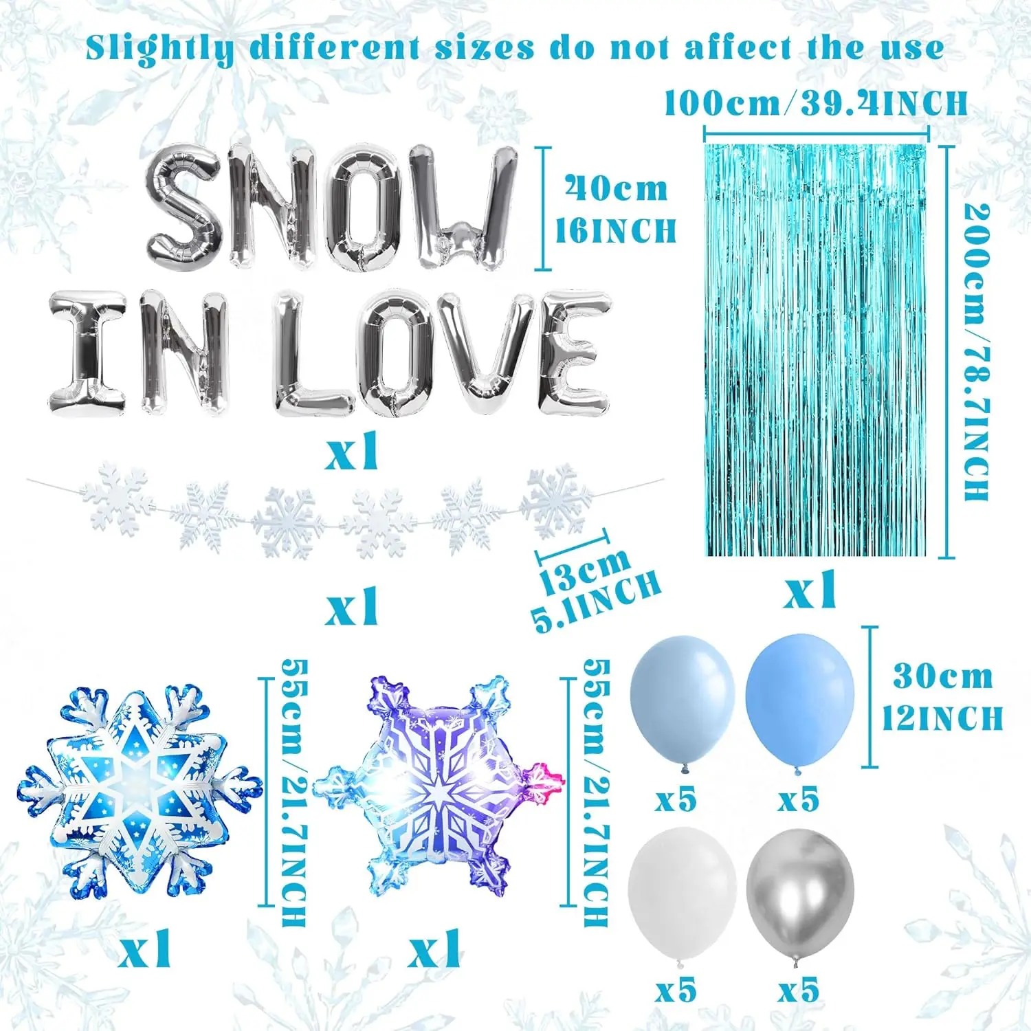 LaVenty Snow In Love Decoración de despedida de soltera Decoraciones de despedida de soltera de invierno Globos de copo de nieve Guirnalda de plata con copos de nieve