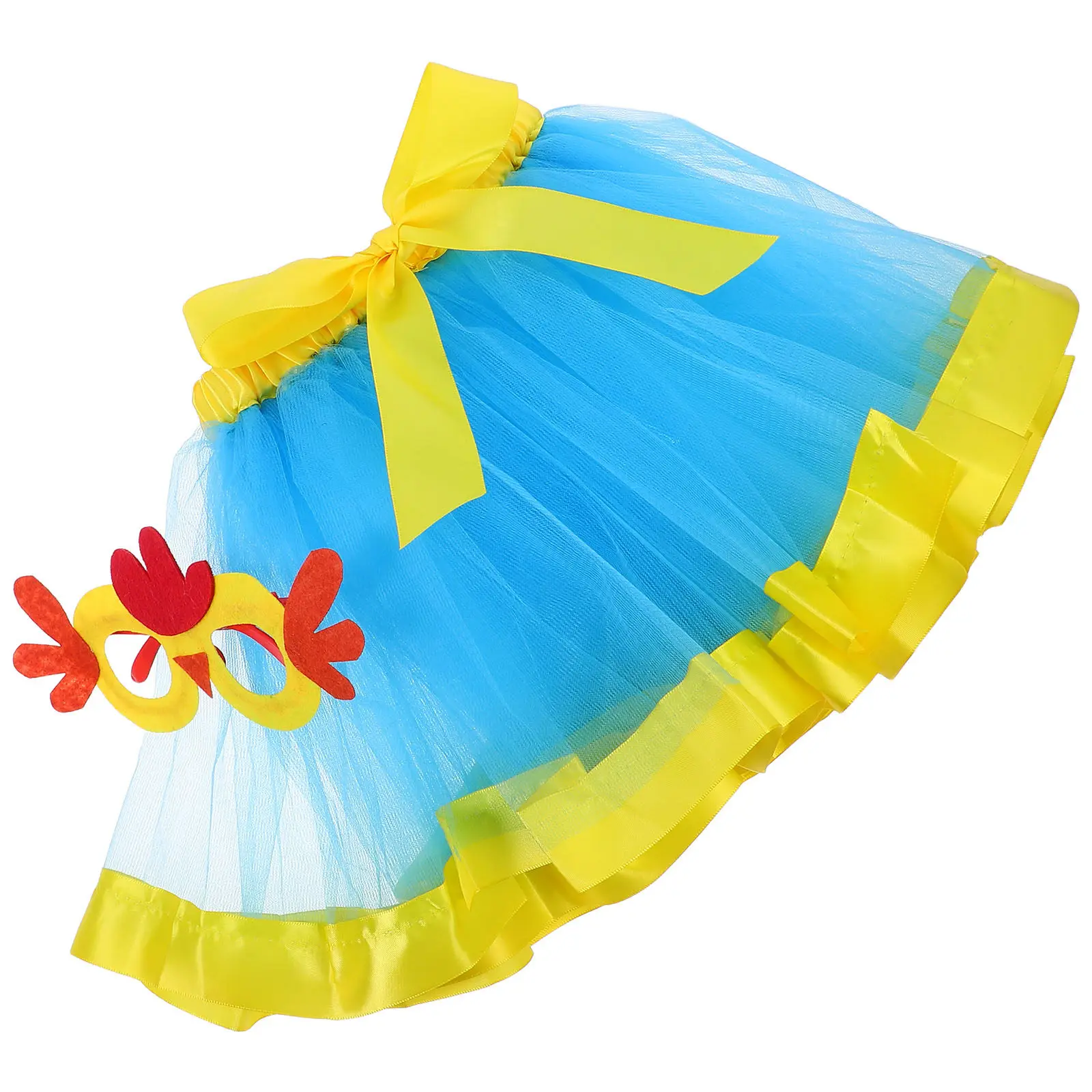 1Set Vibrant Colorful Tutu Skirt for Girls with Matching Chick Eyeglasses Toddler Tulle Party Dress Up Set Breathable