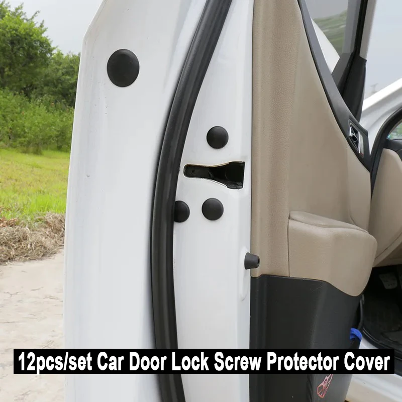 12pcs/set Car Door Lock Screw Protector Cover Screws Universal Cap Caps Anti-Rust Accessories Black Interior Trim Covers Styling