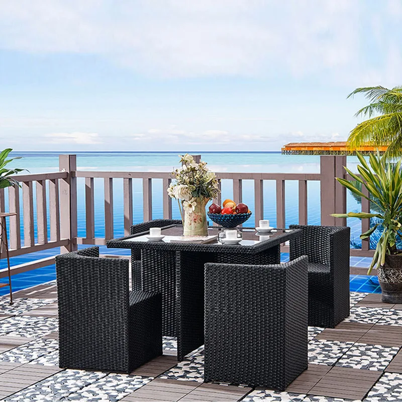 Outdoor tables and chairs can be stored rattan chair kit leisure courtyard balcony garden terrace rattan tables and chairs three