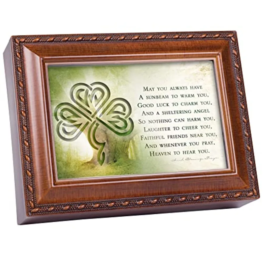 

Irish Prayer Always Have Shelter Woodgrain Rope Trim Jewelry Music Box Plays Irish Lullaby