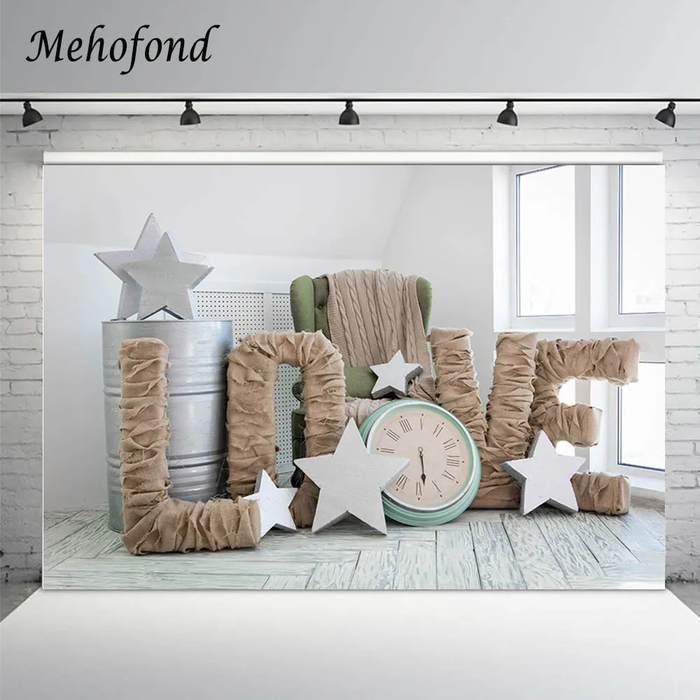 Mehofond Newborn Portrait Photography Background Cloth Love White Room Clock Star Wood Floor Backdrop For Photo Studio Photozone