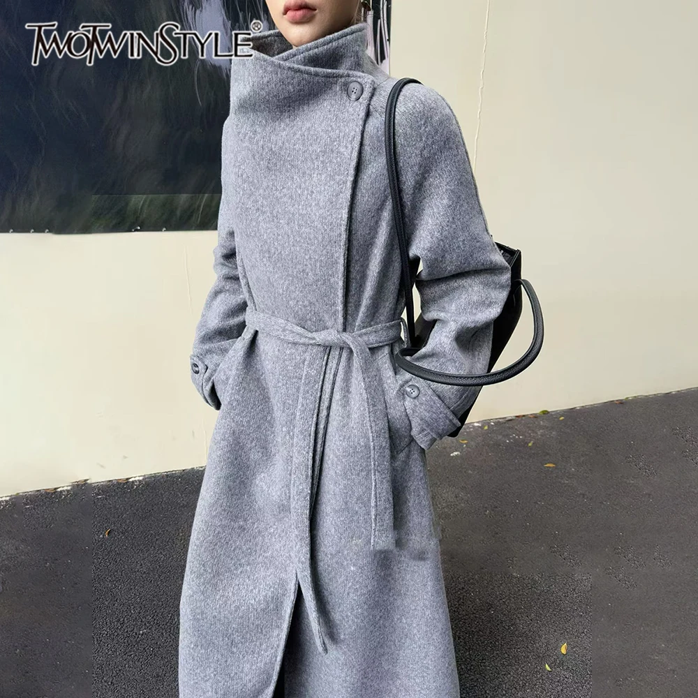 

TWOTWINSTYLE однотонная шикарная куртка на шнуровке женская с лацканами и длинными рукавами свободные офисные женские куртки осенняя мода новинка