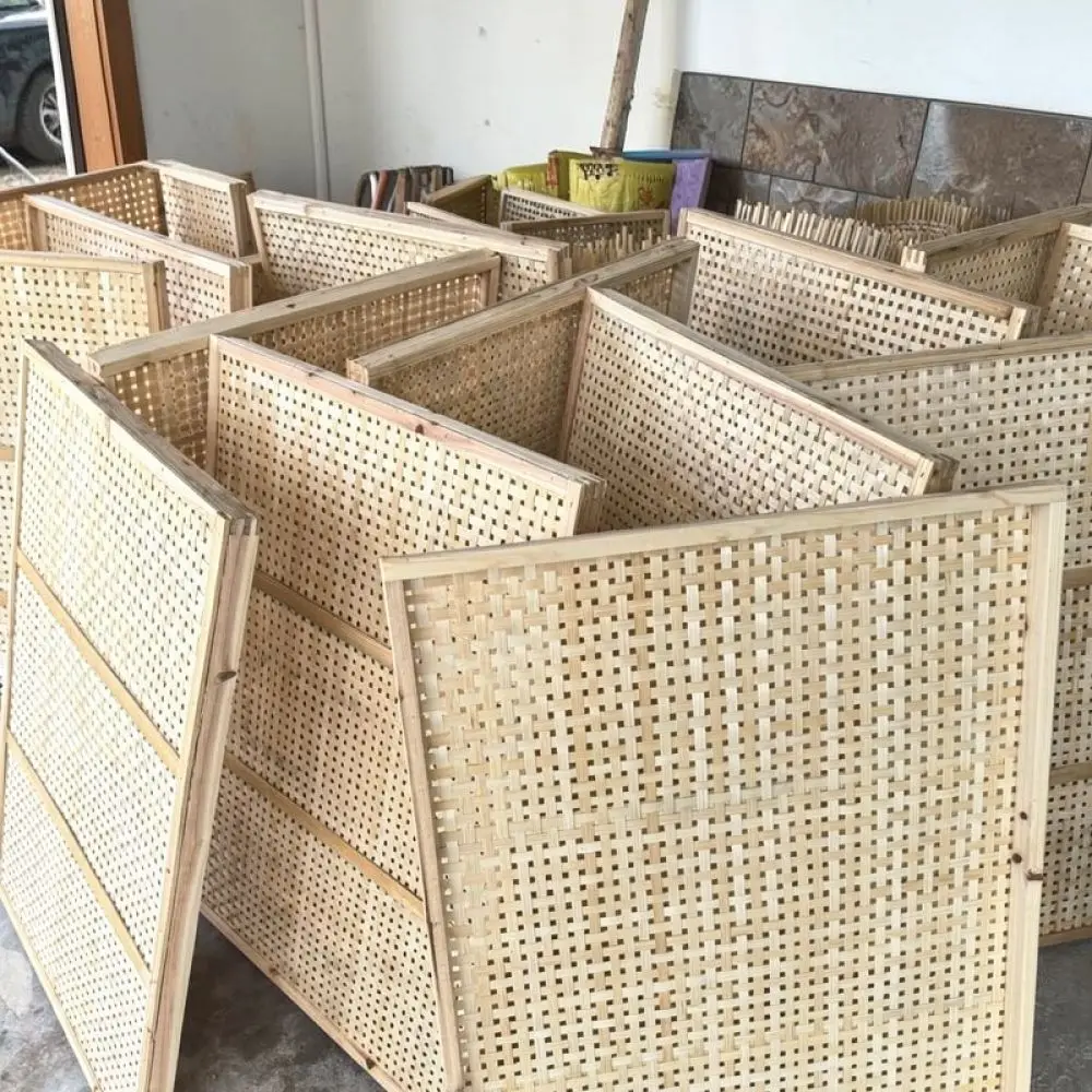 Natural Bamboo Sieve Basket Rectangular Handmade Woven Food Tray Rustic Style Kitchen Serving Storage Utensil