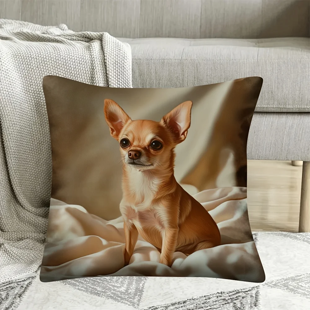 Vintage Chihuahua Dog Pillow Cover,45x45cm,Zipper Closure Decorative Cushion Case for Home and Office Decor Pillowcase