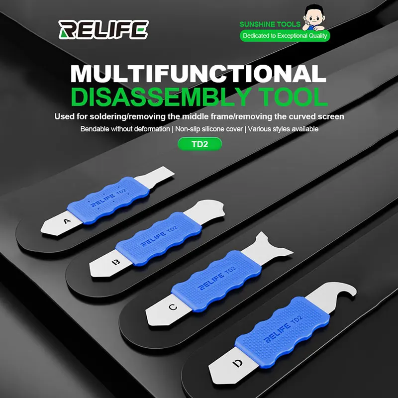 RELIFE TD2 Multifunctional Disassembly Tool A/B/C/D Bendable Steel for Phone Repair Curved Screen Removal Soldering Middle Frame