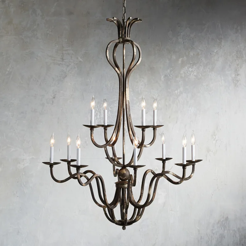 European retro wrought iron chandelier Baroque villa living room lamp hotel club French creative castle lighting fixtures