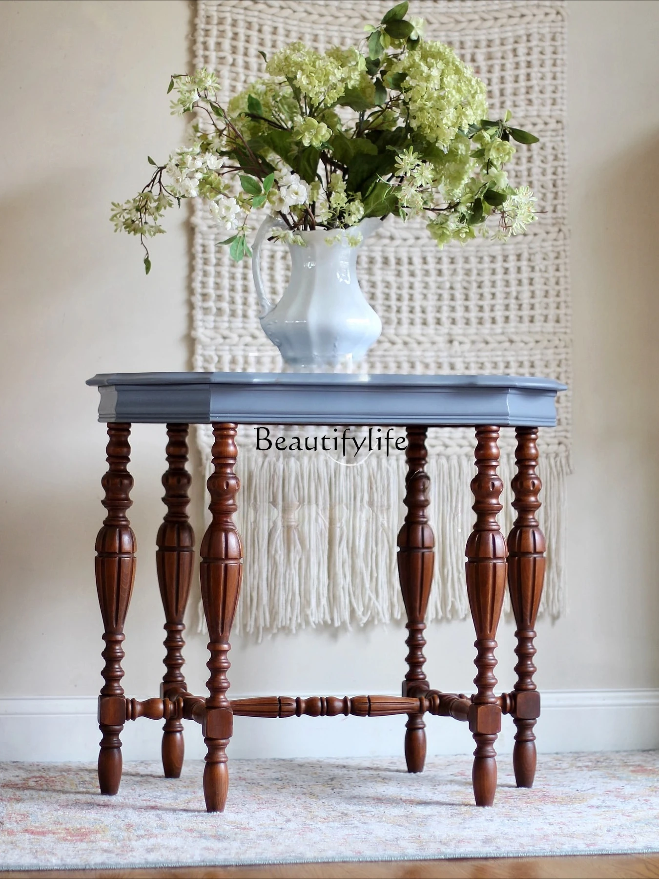 

French Retro Solid Wood Living Room Wall-Mounted Entryway Table American Sofa Side Table Home Coffee Table