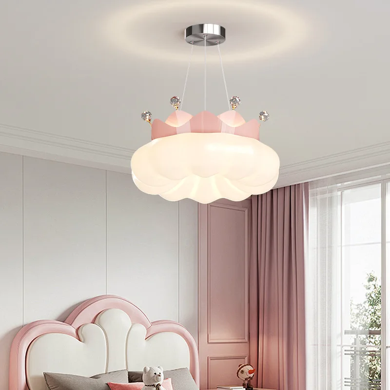 Cloud Lamps Crown Pendant Lamp White Pink Bedroom Ceiling Light Creative Princess Room Chandelier Lighting Living Room Study