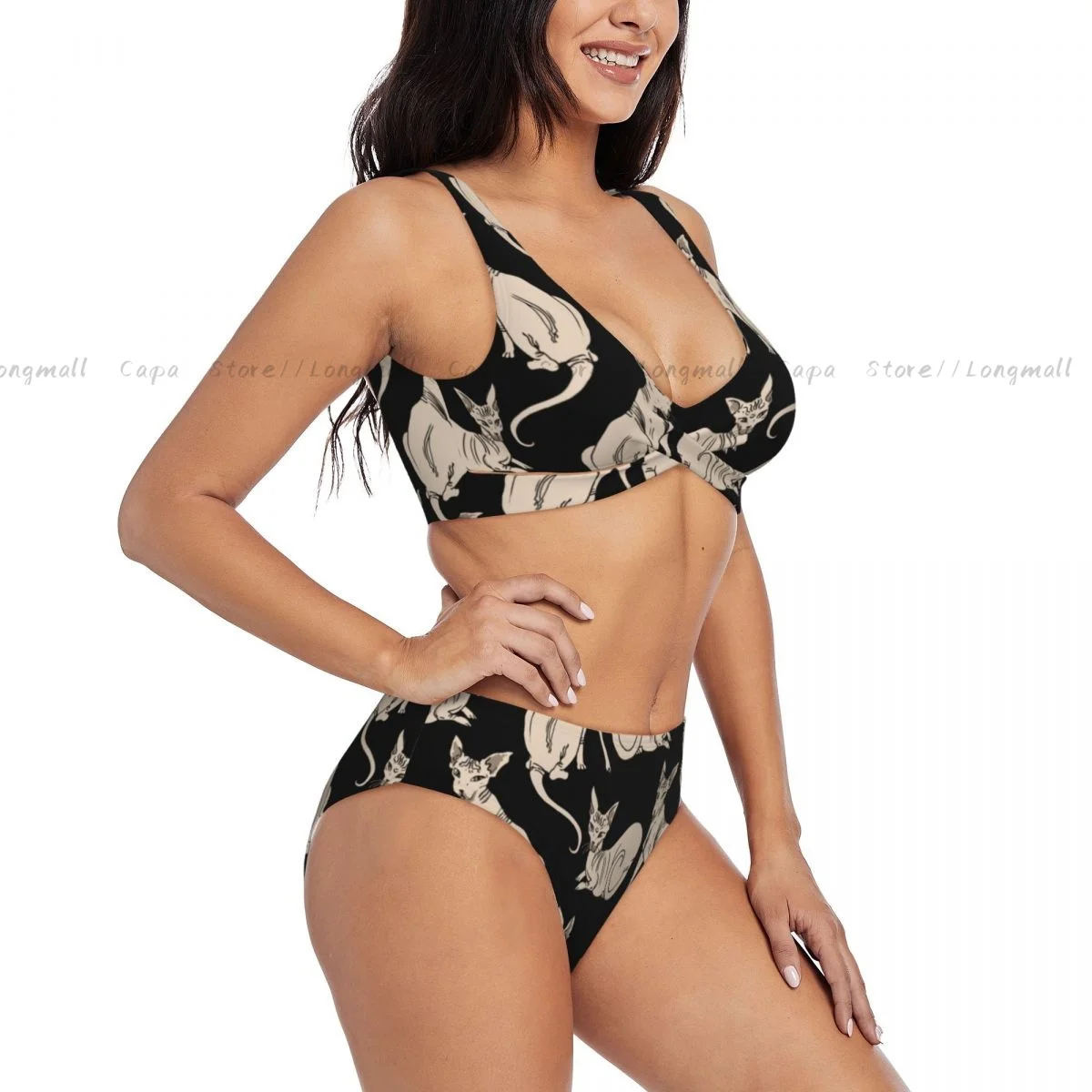 

Women Bikini Set Cute Hairless Cat Swimsuit Push Up Female Swimwear Bathing Suit