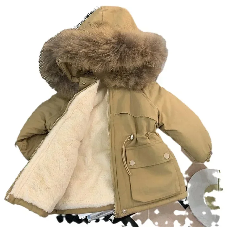 Winter Children Girls\' Coat Plush Cotton Padded Jacket for Girls Clothes Korean Kids Parkas Fashion Hooded Kids Outerwear 2-8Y