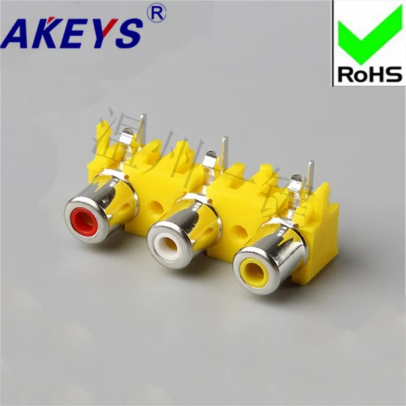 10 pcs AV3-8.4-18 concentric socket 6-foot RCA socket 3/3-hole PCB welded lotus socket yellow-white-red