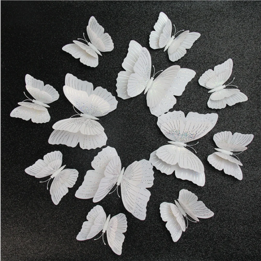 12Pcs Ambilight Double Layer 3D Butterfly Wall Stickers For Wedding Decoration Room Butterflies Decor Fridge Magnet Art Decals