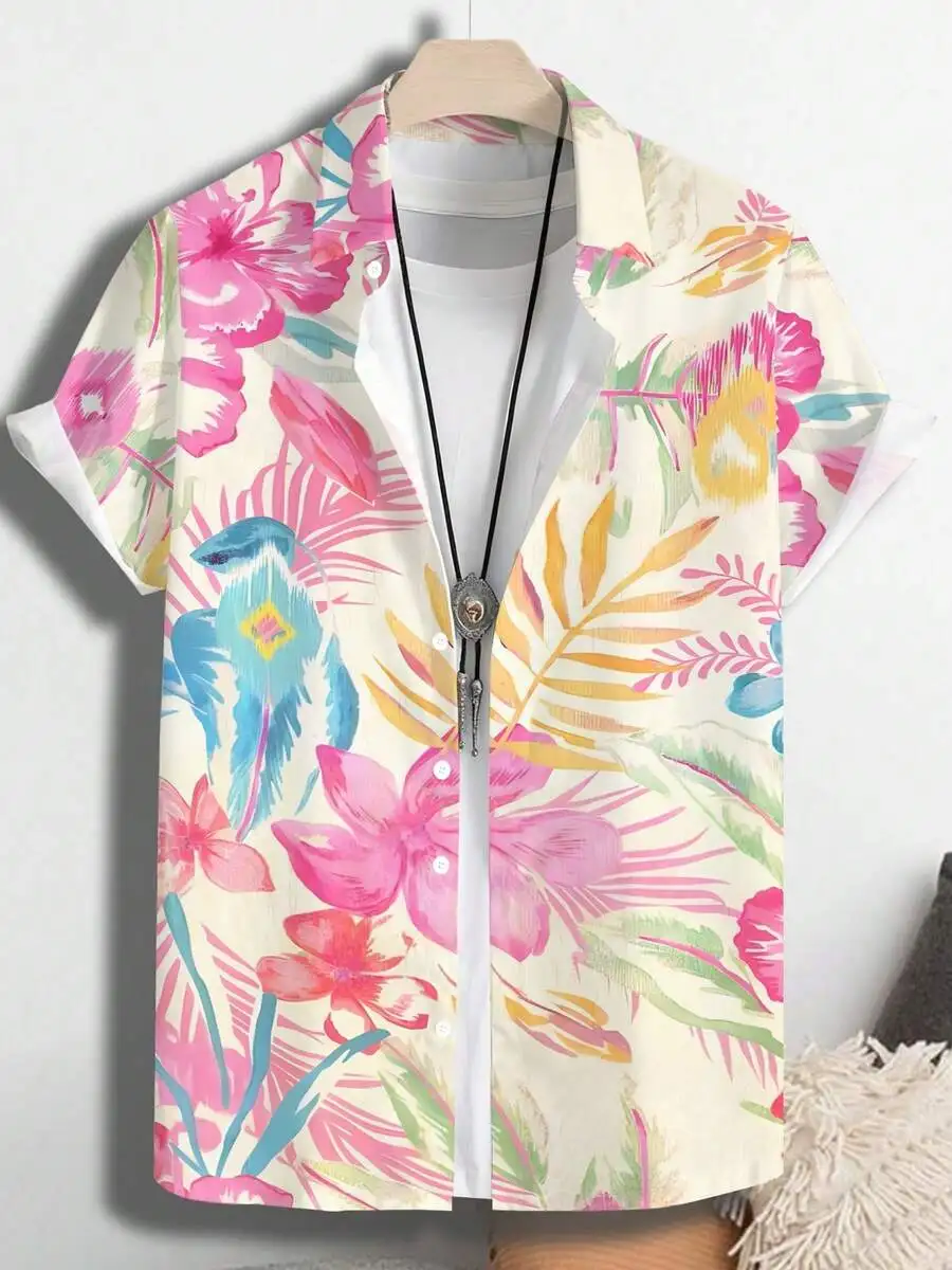 

Tropical Floral Print Casual Mens Short Sleeve Hawaiian Shirt