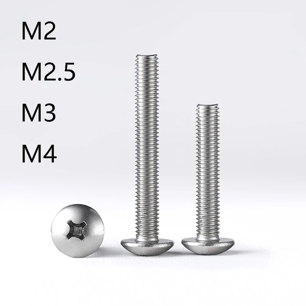Rustproof 304 Stainless Steel Large Truss Mushroom Head Phillips Screws M2-M4 Cross Recessed Fastener For Plastic Metal Mounting
