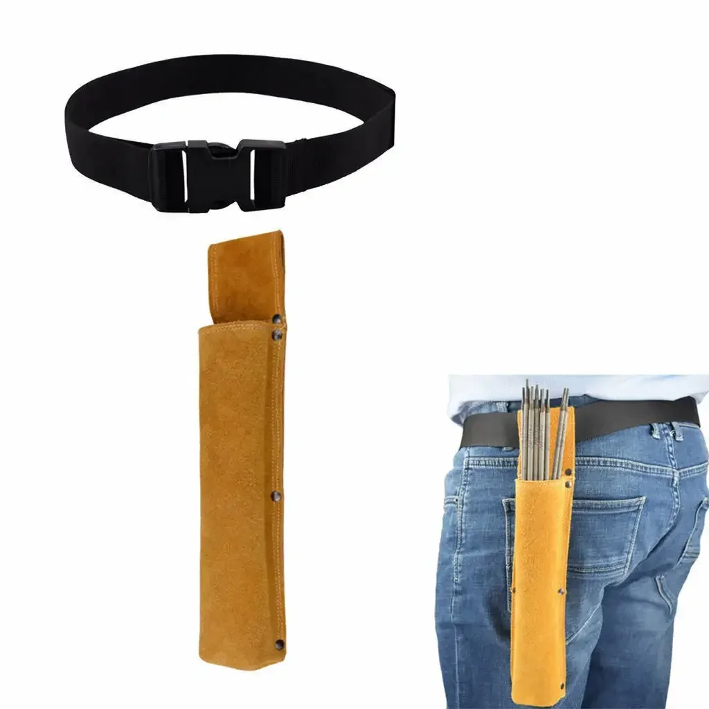 2Pcs Welding Rod Bag Belt 35.5(L)x12cm Size Artificial Cowhide Electrode Storage Hanging Tube Container Portable Storage Waist