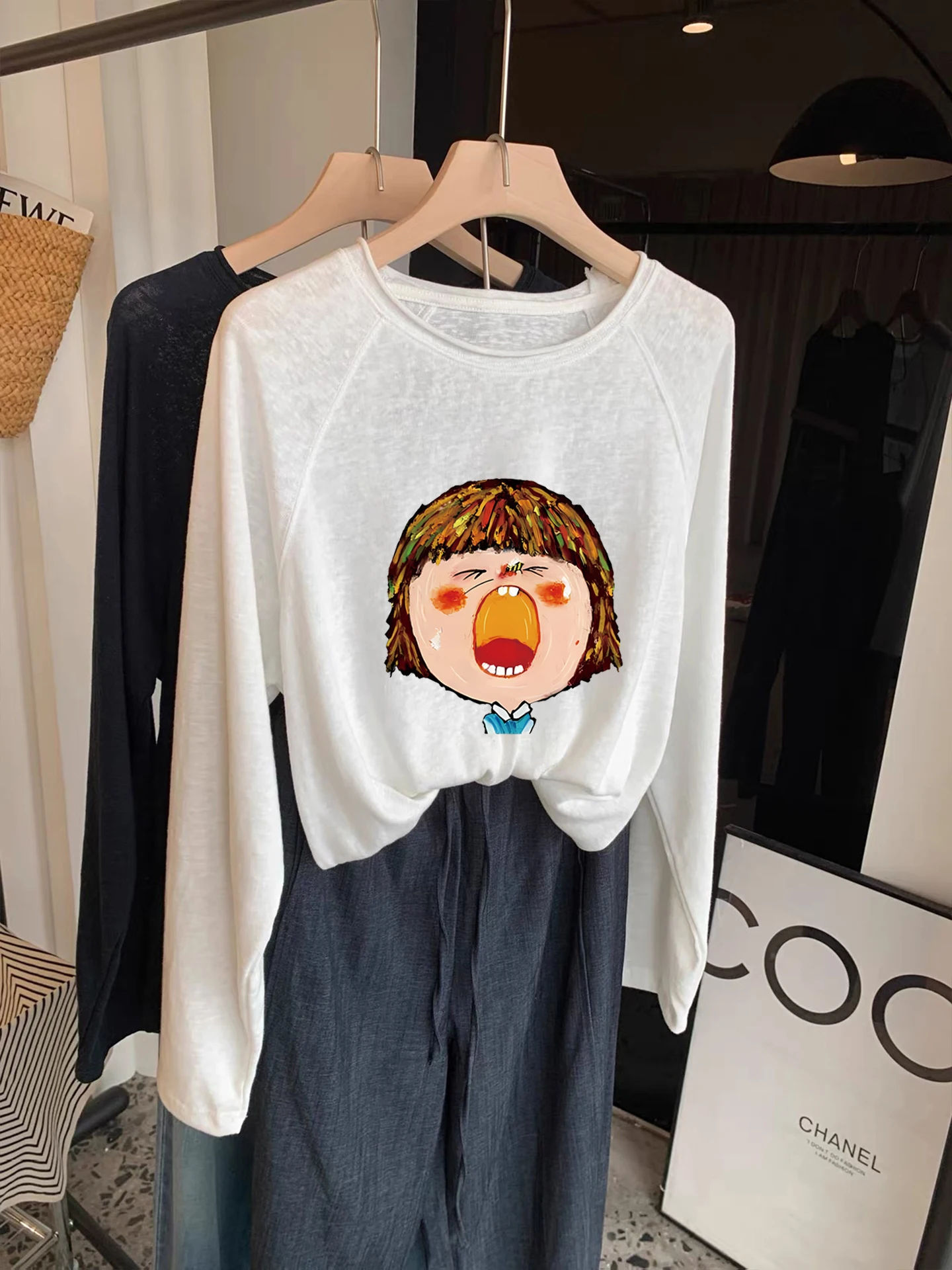 Korean Style Long Sleeve T-Shirt Women's Autumn New Fashion Shoulder Insert Sensation Cotton Base Shirt Top Floral Pattern