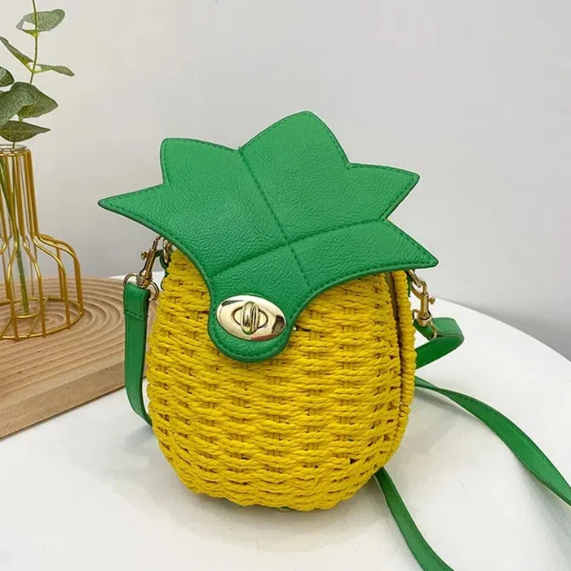 

Pineapple Party Crossbody Bags for Women 2024 Trend Summer Fashion Woven Bag Unique Design Handcrafted Beach Female Shoulder Bag