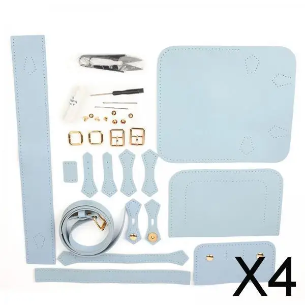 

4x Pu Leather Diy Handmade Bag Hand Stitching with Sewing Blue