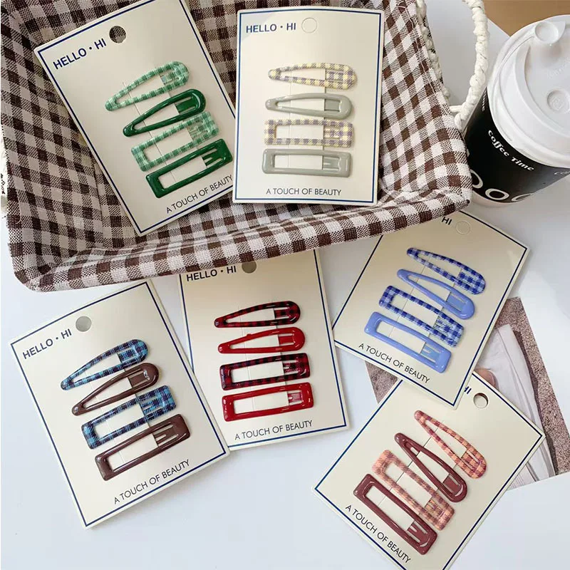 Hair Clips Retro Morandi Plaid BB Clip Early Autumn Versatile Girls Side Bangs Back Head Clip Women Resin Standard Sturdy Soft