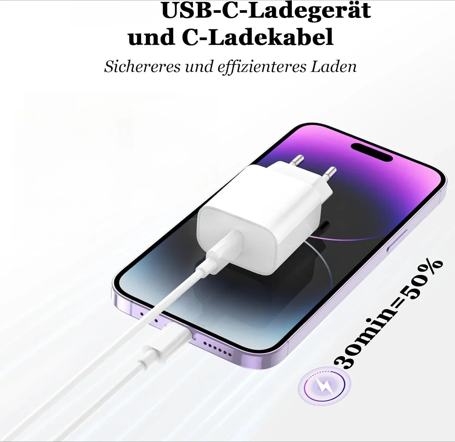 20W USB‑C Schnelllade‑Set, USB‑C auf USB-C Kabel, EU Wandladegerät für Geräte mit USB-C Schnittstelle Handy Tablet for 5-14phone