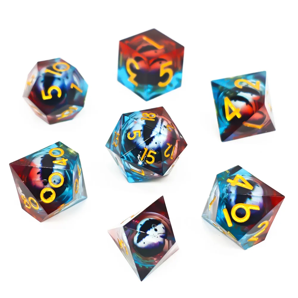 7Pcs/Set Polyhedral Dice Epoxy Resin Colorful Polyhedral Dice DND Dragon Pathfinder Role Playing Game Tabletop RPG Accessory