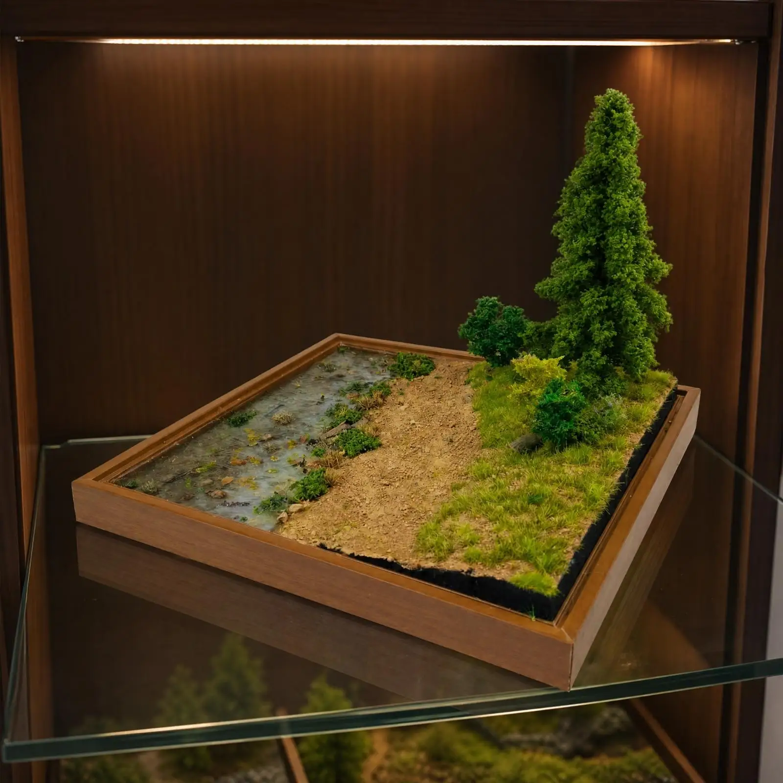 Wood Grain Base River Landscape Display Resin Diorama Model Stream Wilderness Scene 16 5cm Tall for Office Shelf Decor