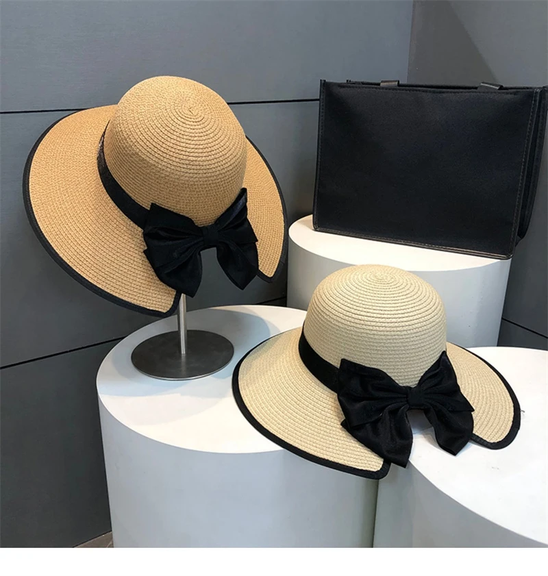 Sommer-Strohhut im Panama-Stil für Damen, koreanischer Stil, große Krempe, Sonnenschutzkappe, vielseitiger Urlaubs- und Strandhut, Fascinator