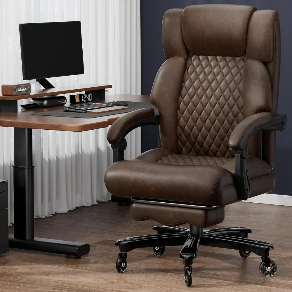 Executive Office Chair Big and Tall 700lbs Heavy Duty Metal Base Desk Chair with Footrest & Silent Rubber Wheels High Back