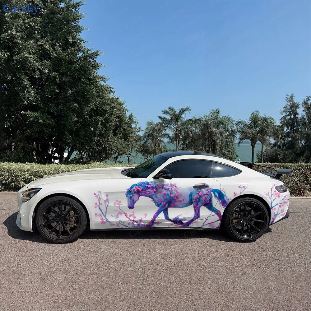 2pcs Neon Hued Floral Courser Car Side Wraps, Self-Adhesive PVC Waterproof & Scratch-Resistant Stickers, Car Accessory Gift