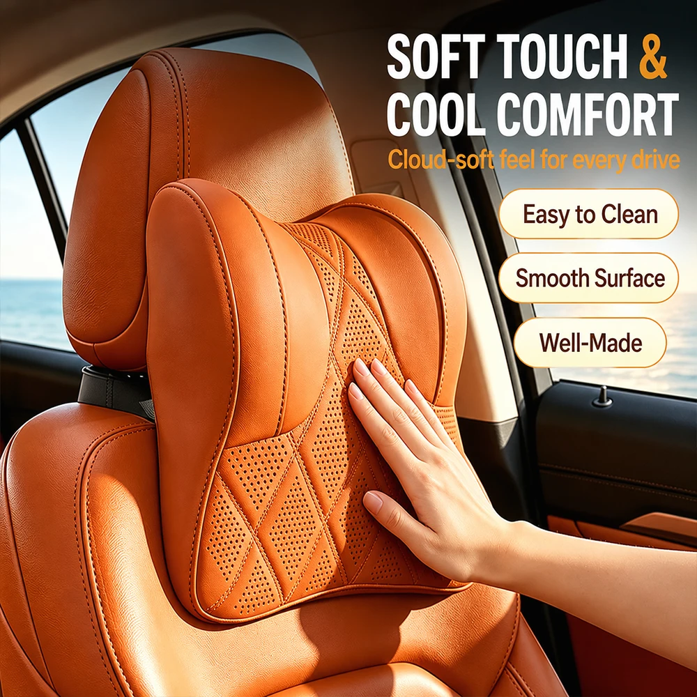 Car Headrest, Breathable Perforated Pu Leather Neck Support Pillow, Ergonomic Wrap-Around Neck Protection Design, Soft and Comfortable Car Seat Pillow, Suitable for Daily Driving and Travel in Sedans and Suvs