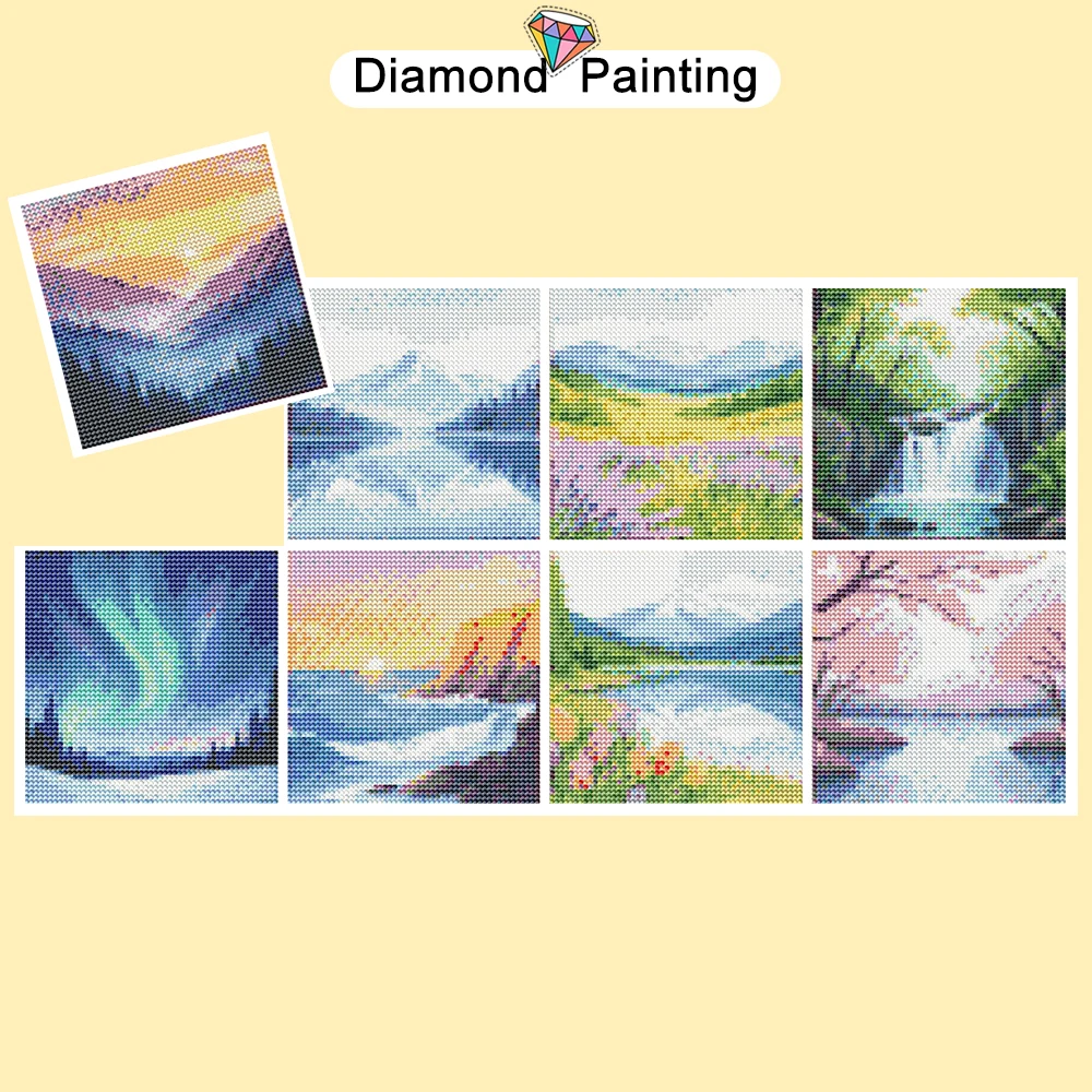 Huacan 8pc 5D DIY Landschaft MINI Diamant Malerei Volle Runde Bohrer Mosaik Stickerei Sonnenuntergang Meer Strass Bilder