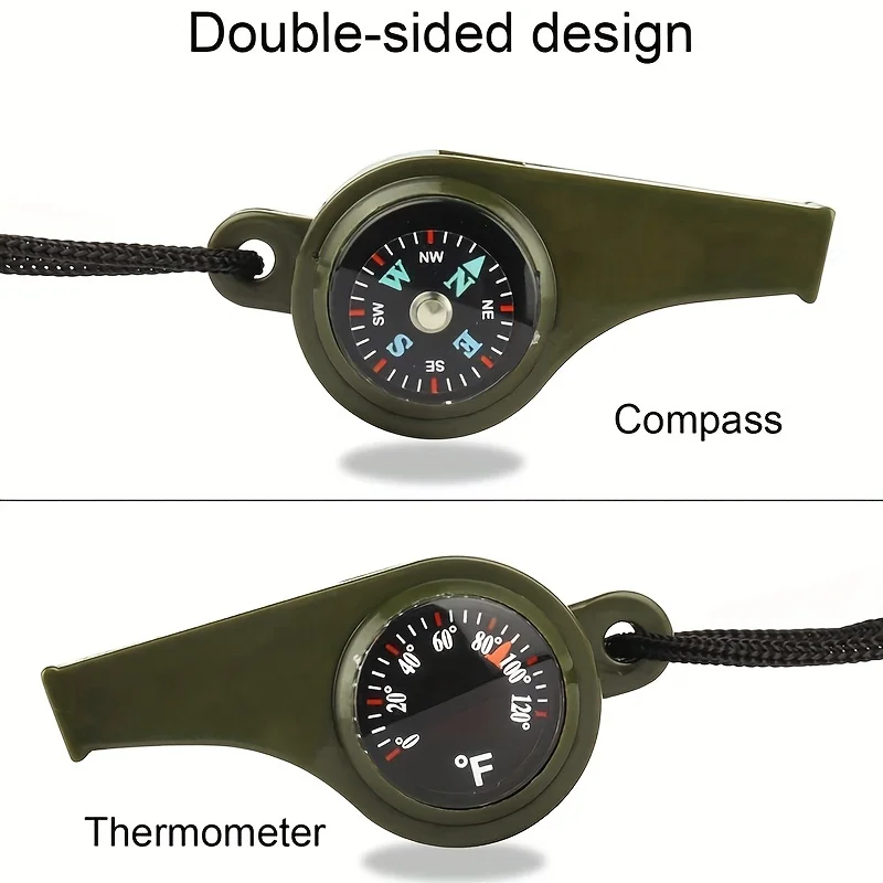 3-in-1 Emergency Whistle Compass & Thermometer - High Decibel Survival Keychain for Outdoor Safety