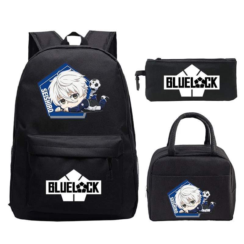 Conjunto de mochilas con cerradura azul Yoichi Isagi, bolso escolar de Anime para niños, mochila de lona para ordenador portátil para estudiantes y adolescentes, mochila de viaje para hombres, 3 uds.