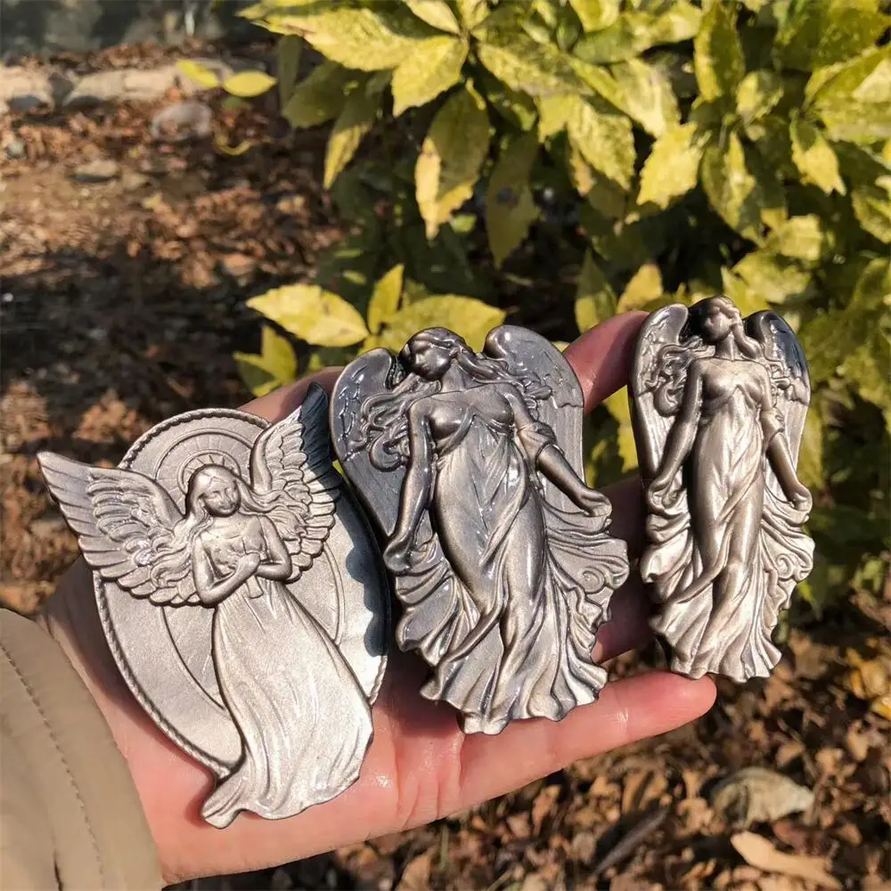 Silver Obsidian Angel Carving 8.5cm Natural Crystal Quartz Healing Mineral Polished Home Decor Ornament