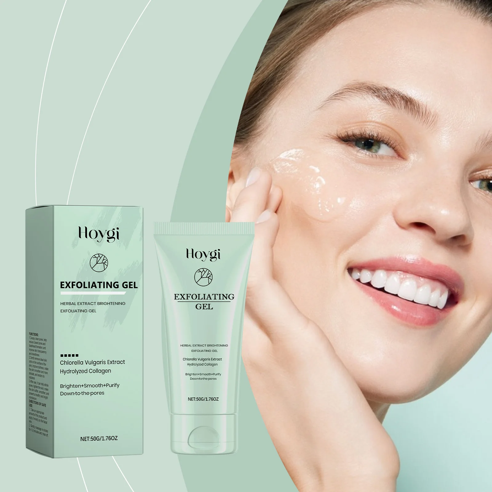 Gel esfoliante con clorella vulgaris e collagene idrolizzato – Scrub viso schiarente, levigante e purificante dei pori per illuminare