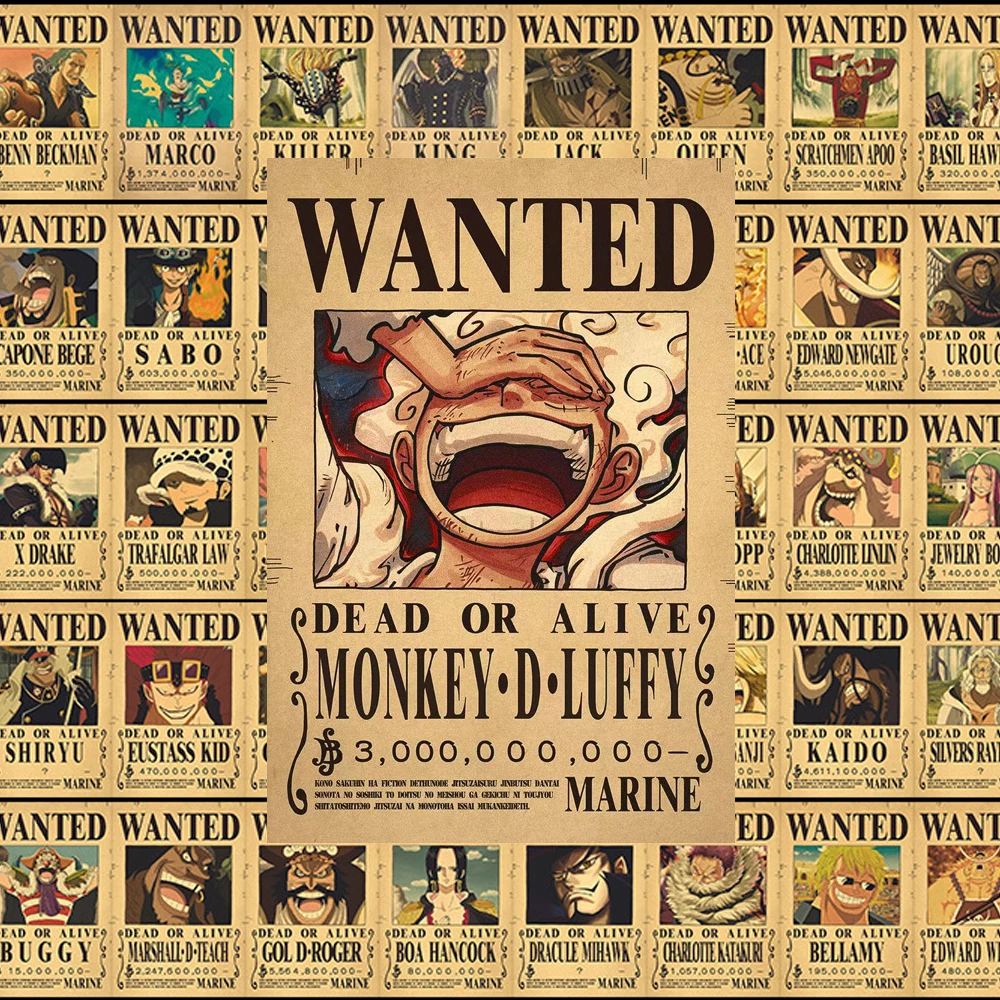 New Bounty Poster One Piece Anime Figure Luffy Vintage Wanted Warrant Posters Room Wall Decoration Paintings Kraft Paper Posters