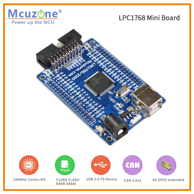 LPC1768 Mini Bord 100MHz Cortex-M3, USB, EMAC, UART, SPI, I2C, ADC, DAC, SD NXP GPIO KANN