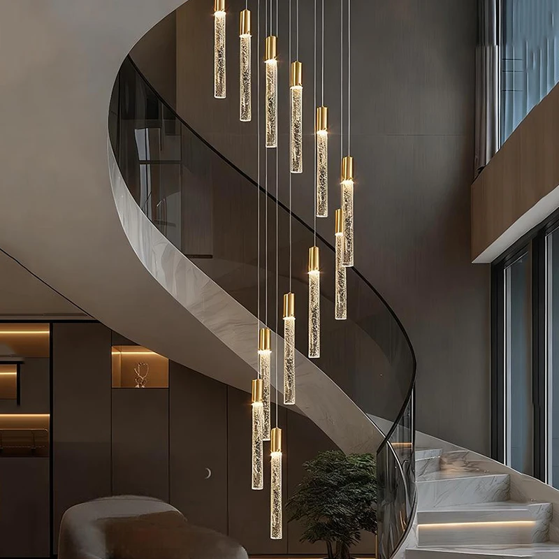 ثريا كريستالية لتزيين المنزل الحديث، مصباح قلادة للدرج، أضواء قلادة لغرفة المعيشة، إضاءة داخلية