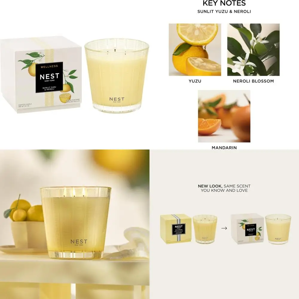 شمعة معطرة بثلاث فتحات، رائحة Sunlit Yuzu & Neroli، 21.2 أونصة، وقت حرق 100 ساعة، حاوية زجاجية قابلة لإعادة الاستخدام، رائحة طويلة الأمد #1