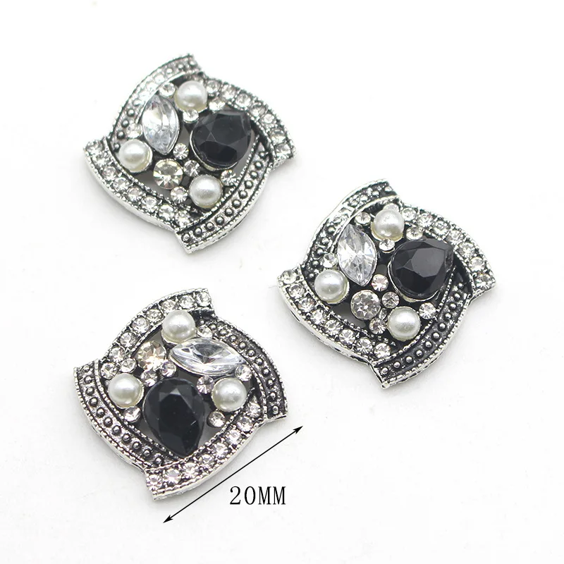 20MM Vintage lega acqua diamante quadrato bottone nero abbigliamento accessori gioielli fondo piatto cucito a mano diamante