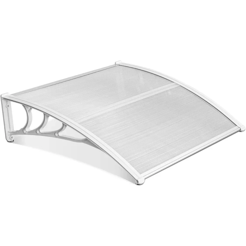 Window Awning Outdoor Polycarbonate Hollow Sheet Door Patio Canopy (40''x40'', White Canopy/Pure White Bracket),Awnings