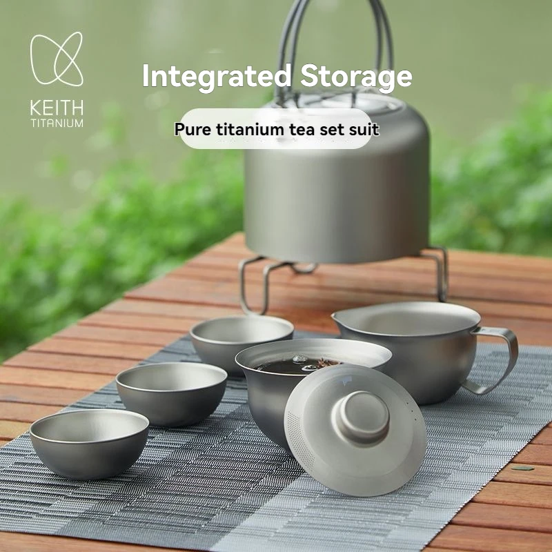

Pure titanium tea cup set comes with filter holes at home camping portable kung fu tea set